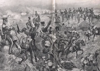 Anklagelsen av 23:e dragonerna mot de franska torgen i Talavera, illustration från 